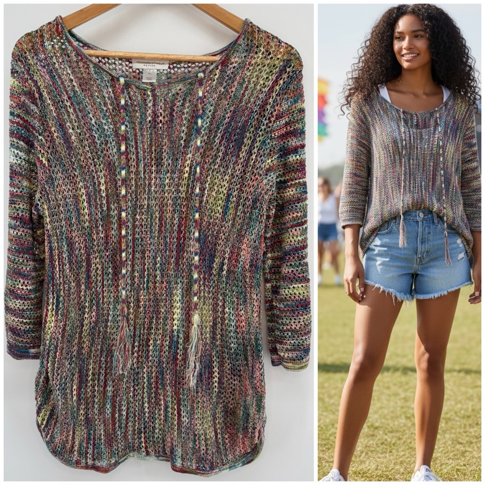 Christopher & Banks Rainbow Colorful Mesh Tunic Women's Size Large Festival